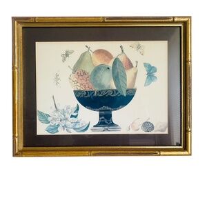 Vintage Gold Framed Fruit Butterfly Still Life Print Signed L.D
